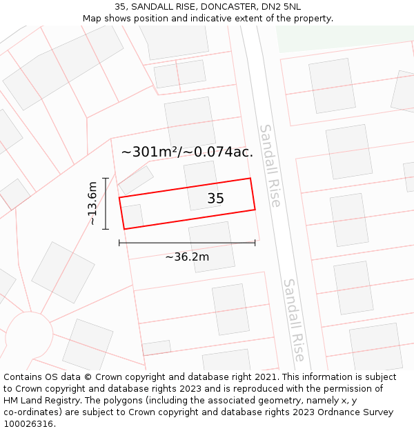 35, SANDALL RISE, DONCASTER, DN2 5NL: Plot and title map