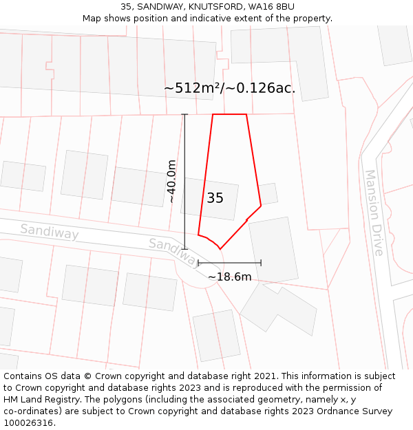 35, SANDIWAY, KNUTSFORD, WA16 8BU: Plot and title map