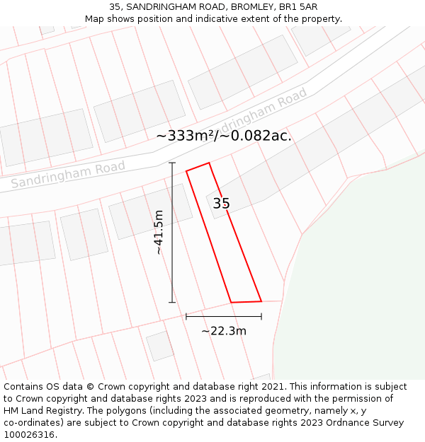 35, SANDRINGHAM ROAD, BROMLEY, BR1 5AR: Plot and title map