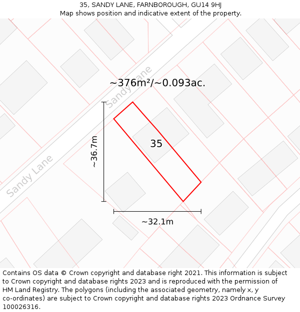 35, SANDY LANE, FARNBOROUGH, GU14 9HJ: Plot and title map