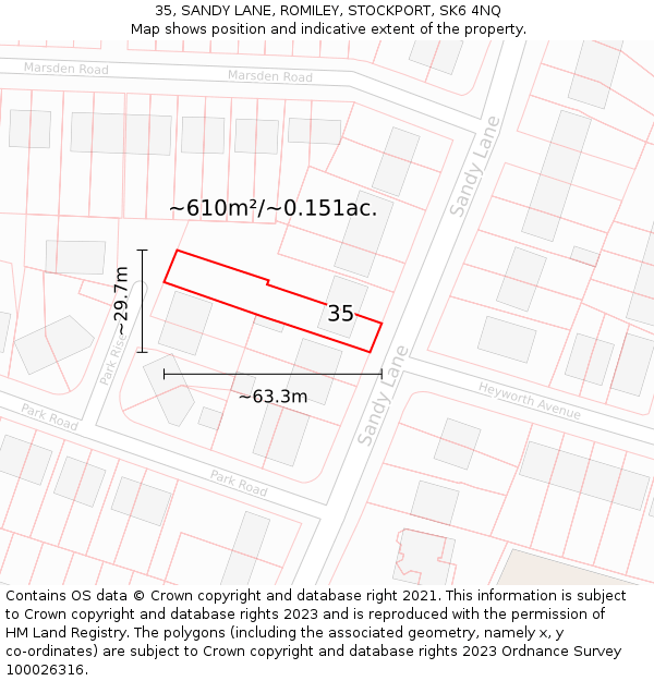 35, SANDY LANE, ROMILEY, STOCKPORT, SK6 4NQ: Plot and title map