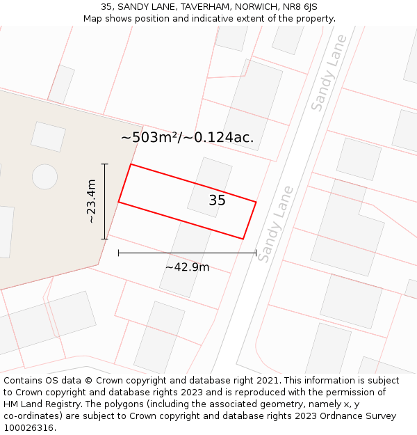 35, SANDY LANE, TAVERHAM, NORWICH, NR8 6JS: Plot and title map