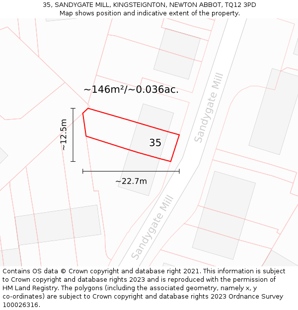 35, SANDYGATE MILL, KINGSTEIGNTON, NEWTON ABBOT, TQ12 3PD: Plot and title map