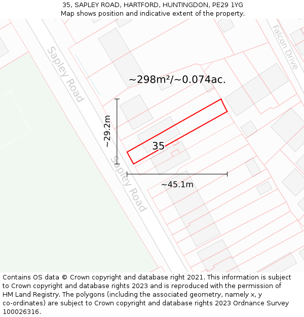 35, SAPLEY ROAD, HARTFORD, HUNTINGDON, PE29 1YG: Plot and title map