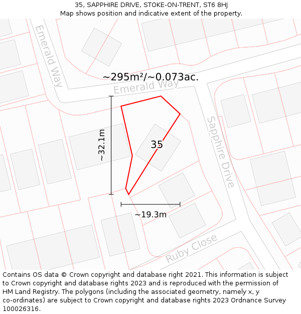 35, SAPPHIRE DRIVE, STOKE-ON-TRENT, ST6 8HJ: Plot and title map