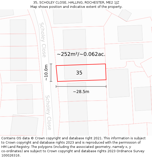 35, SCHOLEY CLOSE, HALLING, ROCHESTER, ME2 1JZ: Plot and title map