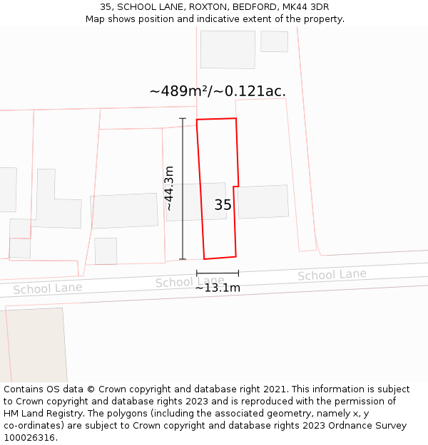 35, SCHOOL LANE, ROXTON, BEDFORD, MK44 3DR: Plot and title map