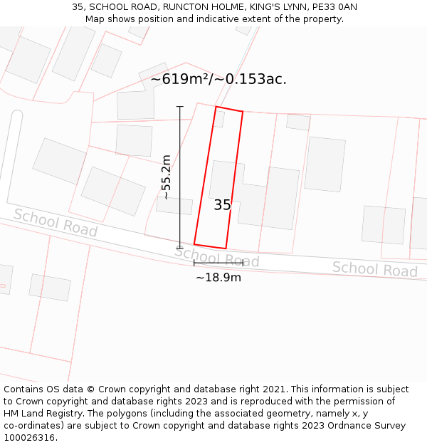 35, SCHOOL ROAD, RUNCTON HOLME, KING'S LYNN, PE33 0AN: Plot and title map