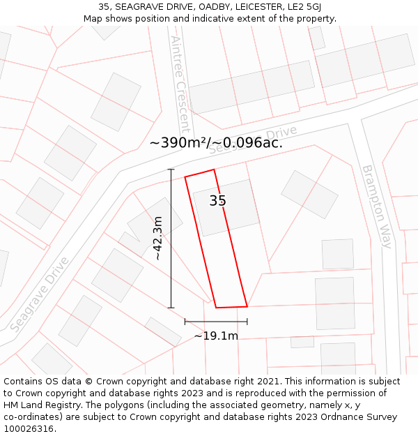 35, SEAGRAVE DRIVE, OADBY, LEICESTER, LE2 5GJ: Plot and title map