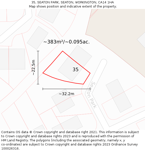 35, SEATON PARK, SEATON, WORKINGTON, CA14 1HA: Plot and title map