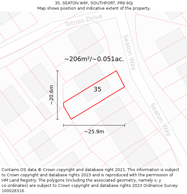 35, SEATON WAY, SOUTHPORT, PR9 9GJ: Plot and title map