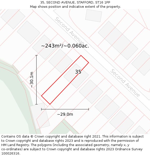 35, SECOND AVENUE, STAFFORD, ST16 1PP: Plot and title map