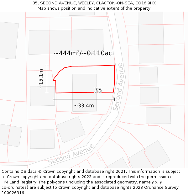 35, SECOND AVENUE, WEELEY, CLACTON-ON-SEA, CO16 9HX: Plot and title map