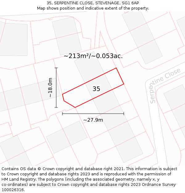 35, SERPENTINE CLOSE, STEVENAGE, SG1 6AP: Plot and title map