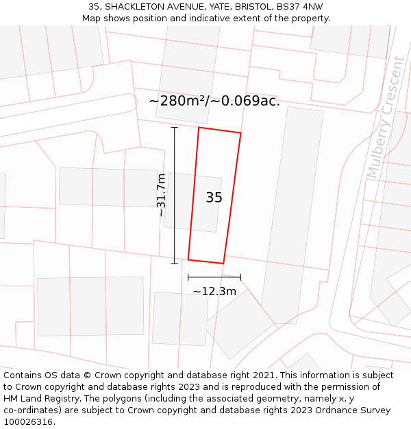 35, SHACKLETON AVENUE, YATE, BRISTOL, BS37 4NW: Plot and title map