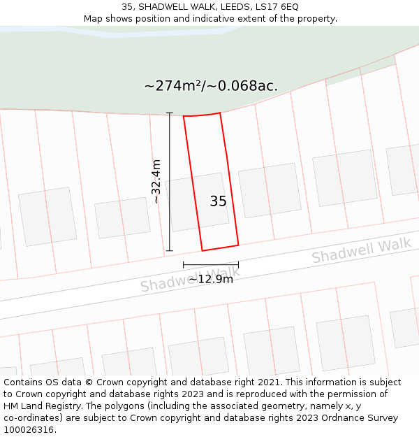 35, SHADWELL WALK, LEEDS, LS17 6EQ: Plot and title map