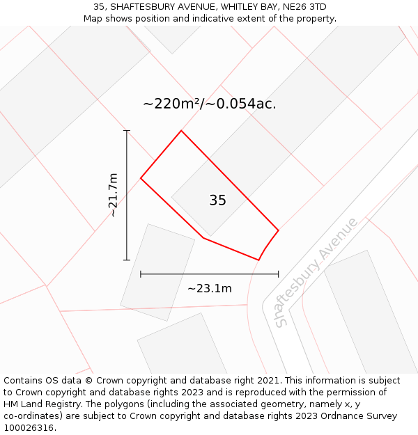 35, SHAFTESBURY AVENUE, WHITLEY BAY, NE26 3TD: Plot and title map