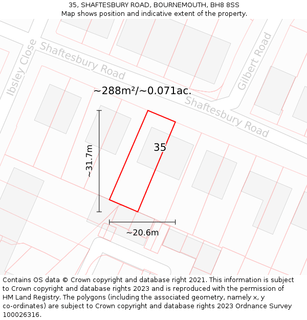 35, SHAFTESBURY ROAD, BOURNEMOUTH, BH8 8SS: Plot and title map