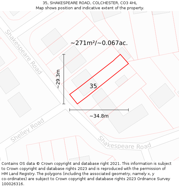 35, SHAKESPEARE ROAD, COLCHESTER, CO3 4HL: Plot and title map
