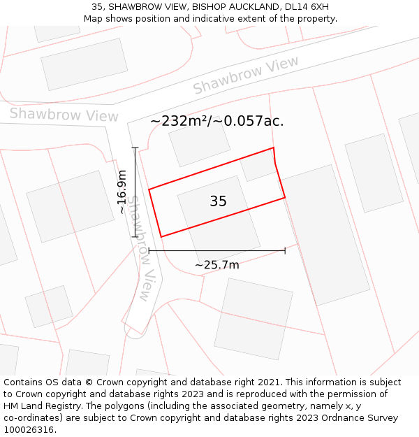35, SHAWBROW VIEW, BISHOP AUCKLAND, DL14 6XH: Plot and title map