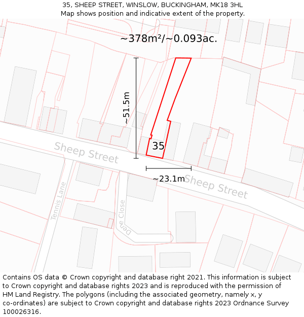 35, SHEEP STREET, WINSLOW, BUCKINGHAM, MK18 3HL: Plot and title map