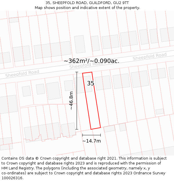 35, SHEEPFOLD ROAD, GUILDFORD, GU2 9TT: Plot and title map
