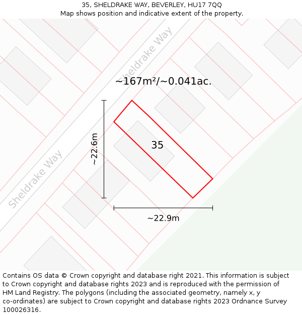 35, SHELDRAKE WAY, BEVERLEY, HU17 7QQ: Plot and title map