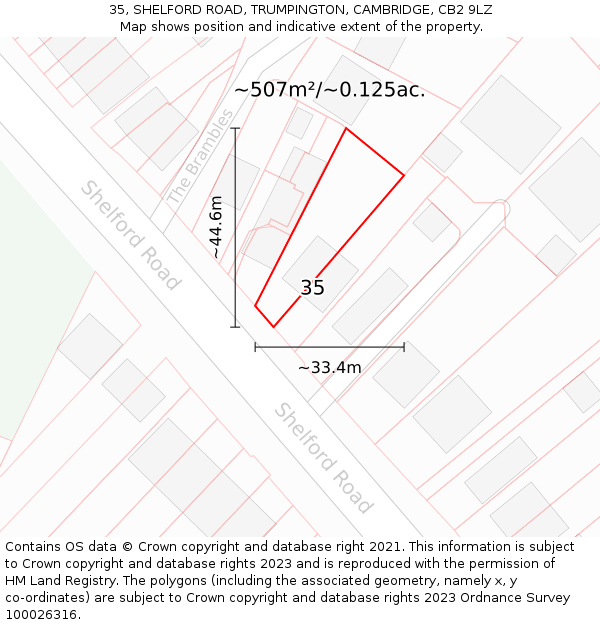 35, SHELFORD ROAD, TRUMPINGTON, CAMBRIDGE, CB2 9LZ: Plot and title map