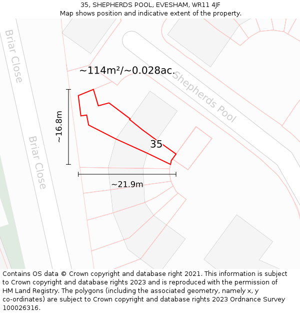 35, SHEPHERDS POOL, EVESHAM, WR11 4JF: Plot and title map