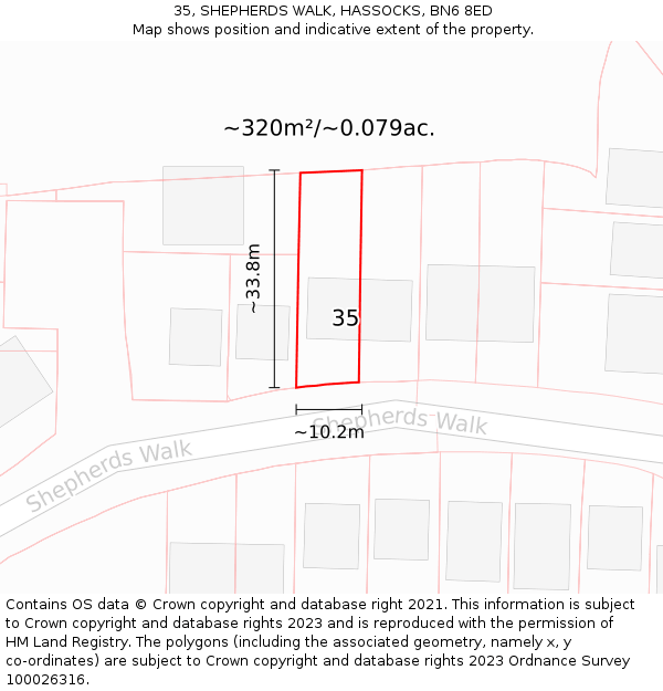 35, SHEPHERDS WALK, HASSOCKS, BN6 8ED: Plot and title map