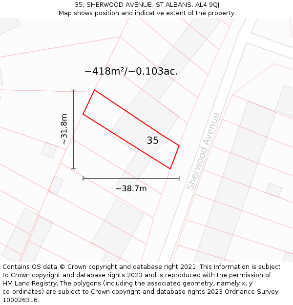 35, SHERWOOD AVENUE, ST ALBANS, AL4 9QJ: Plot and title map