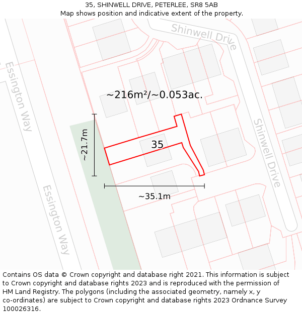 35, SHINWELL DRIVE, PETERLEE, SR8 5AB: Plot and title map