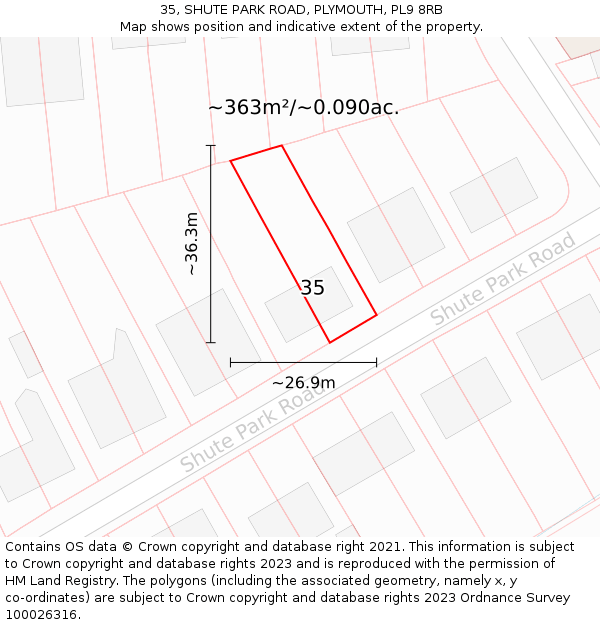 35, SHUTE PARK ROAD, PLYMOUTH, PL9 8RB: Plot and title map