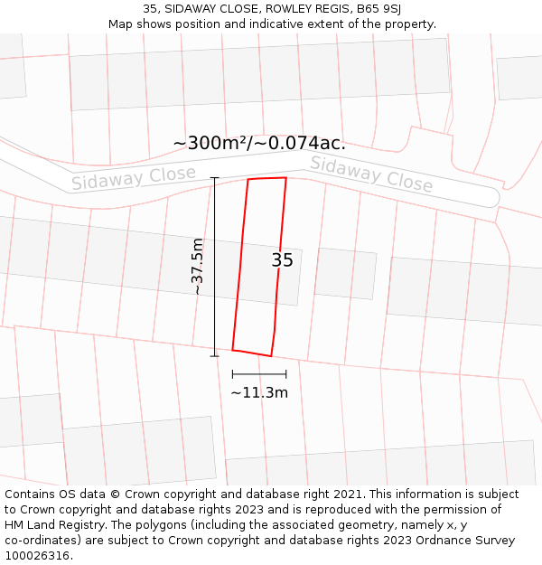 35, SIDAWAY CLOSE, ROWLEY REGIS, B65 9SJ: Plot and title map
