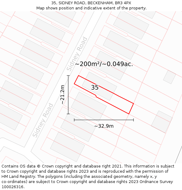 35, SIDNEY ROAD, BECKENHAM, BR3 4PX: Plot and title map