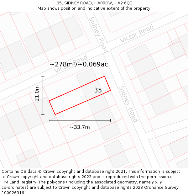 35, SIDNEY ROAD, HARROW, HA2 6QE: Plot and title map