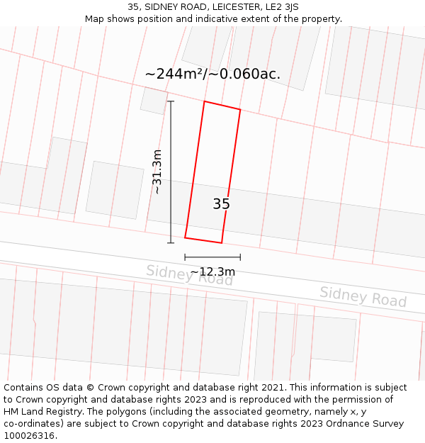 35, SIDNEY ROAD, LEICESTER, LE2 3JS: Plot and title map