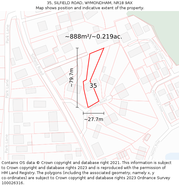 35, SILFIELD ROAD, WYMONDHAM, NR18 9AX: Plot and title map