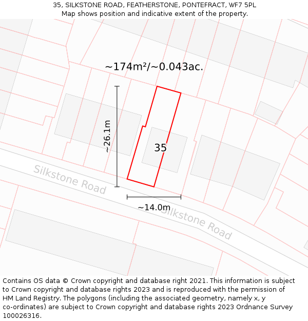 35, SILKSTONE ROAD, FEATHERSTONE, PONTEFRACT, WF7 5PL: Plot and title map