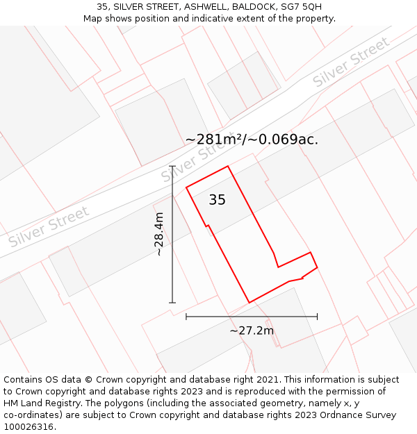 35, SILVER STREET, ASHWELL, BALDOCK, SG7 5QH: Plot and title map