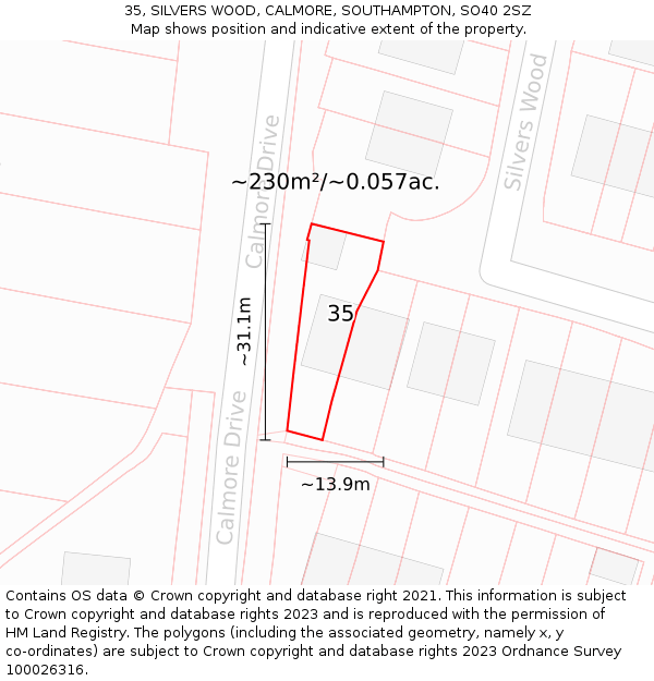 35, SILVERS WOOD, CALMORE, SOUTHAMPTON, SO40 2SZ: Plot and title map