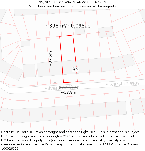 35, SILVERSTON WAY, STANMORE, HA7 4HS: Plot and title map
