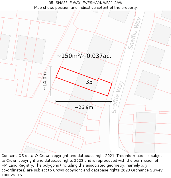 35, SNAFFLE WAY, EVESHAM, WR11 2AW: Plot and title map
