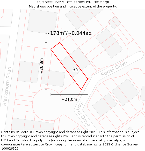 35, SORREL DRIVE, ATTLEBOROUGH, NR17 1QR: Plot and title map