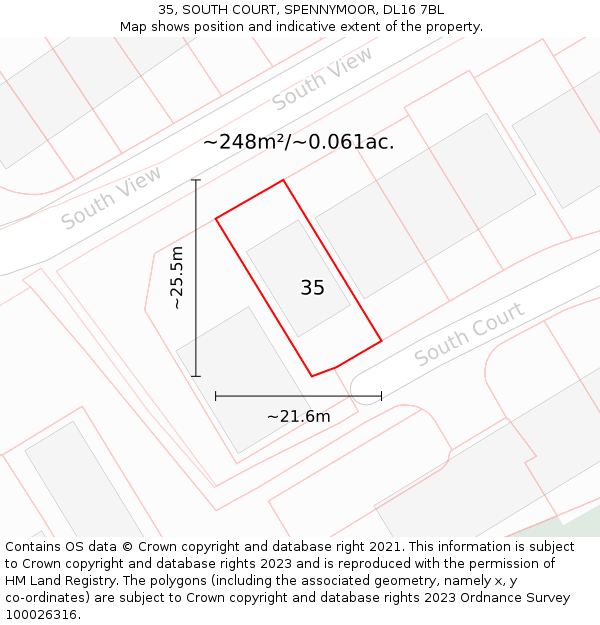 35, SOUTH COURT, SPENNYMOOR, DL16 7BL: Plot and title map