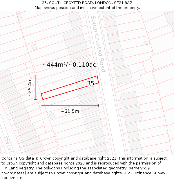 35, SOUTH CROXTED ROAD, LONDON, SE21 8AZ: Plot and title map