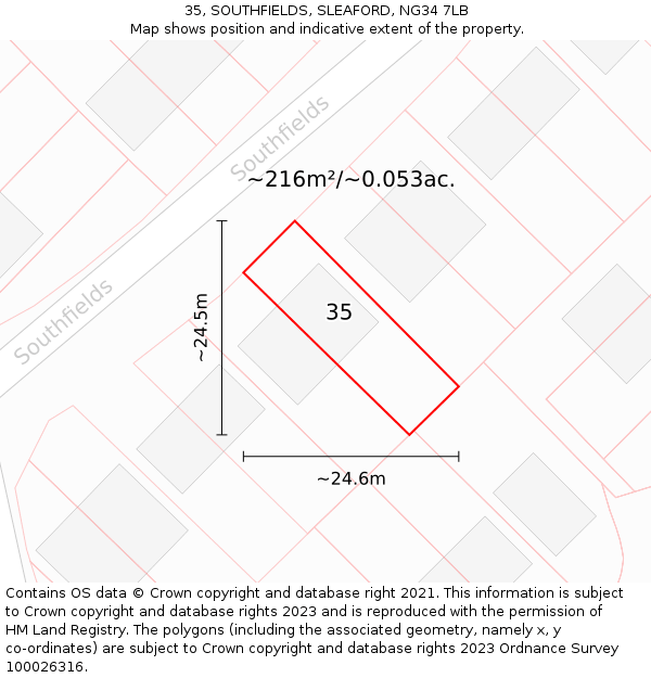 35, SOUTHFIELDS, SLEAFORD, NG34 7LB: Plot and title map