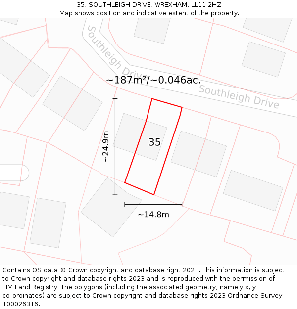 35, SOUTHLEIGH DRIVE, WREXHAM, LL11 2HZ: Plot and title map