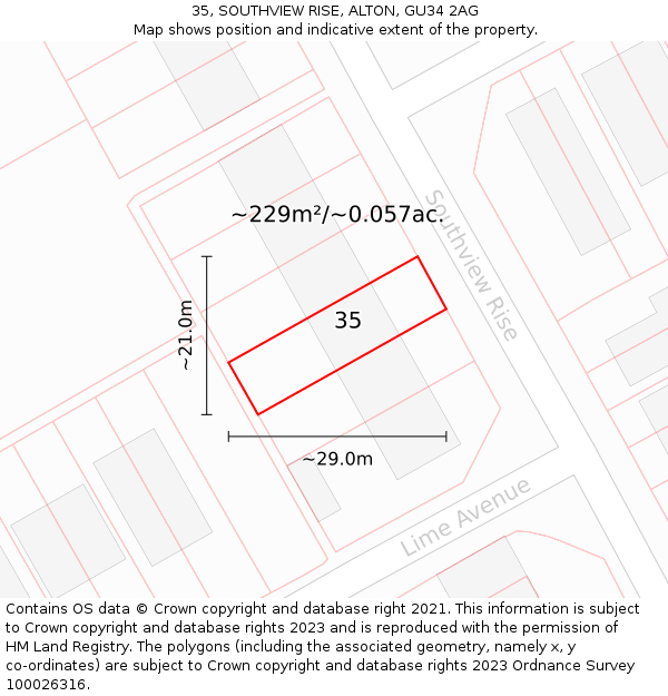 35, SOUTHVIEW RISE, ALTON, GU34 2AG: Plot and title map