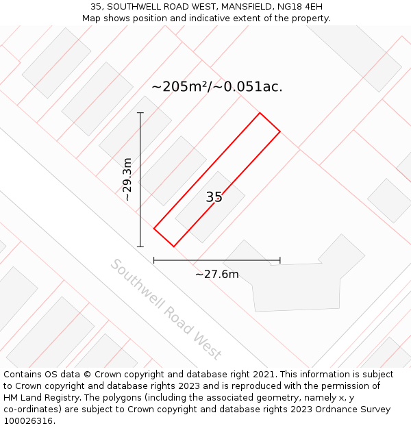 35, SOUTHWELL ROAD WEST, MANSFIELD, NG18 4EH: Plot and title map